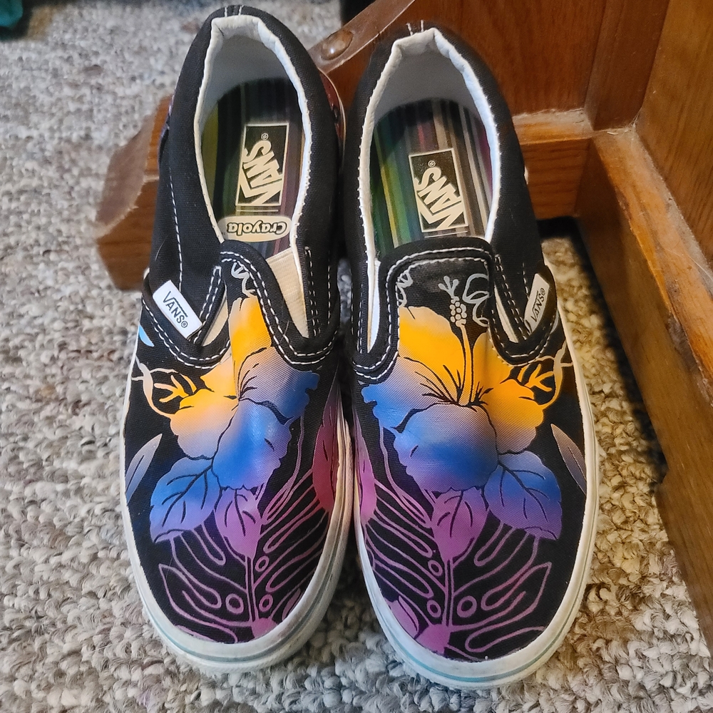 🐰Vans Kids Slip-On Shoes - Black with Multicolor Floral Design